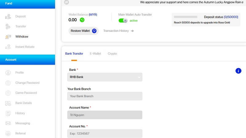 Only 3 steps are required to trade deposits or withdrawals